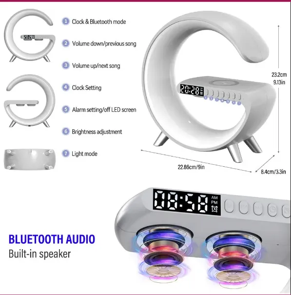 Lampara LED RGB Carga Inalámbrica Celular Parlante Bluetooth 