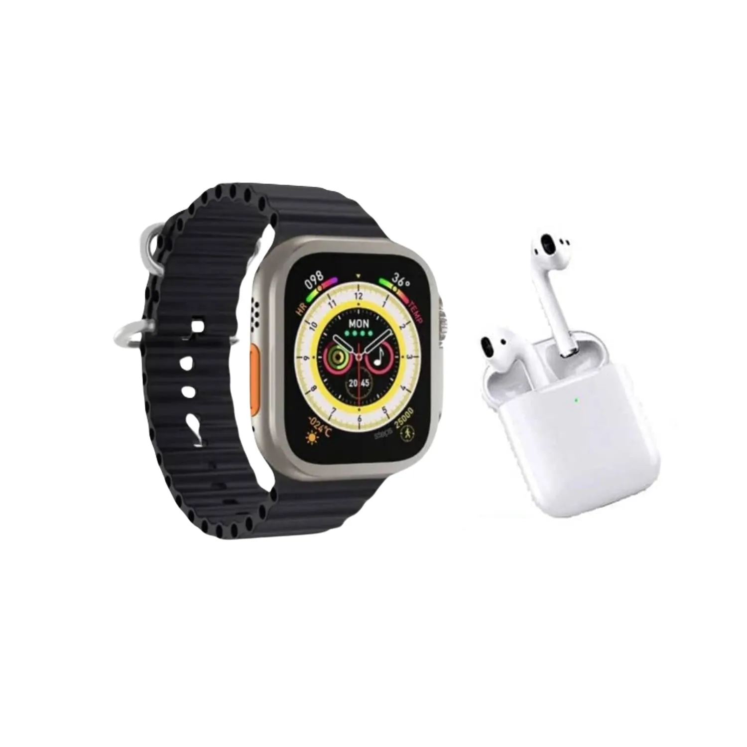 Kit Reloj SmartWatch Con Audifonos Inalambricos ¡8 Ultra Negro