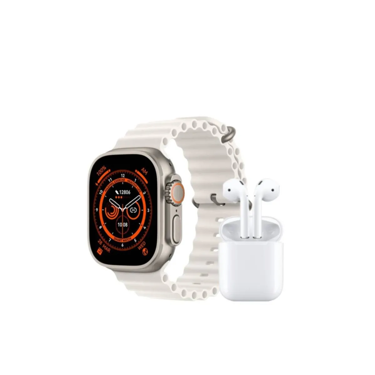 Kit Reloj SmartWatch Con Audifonos Inalambricos ¡8 Ultra Blanco