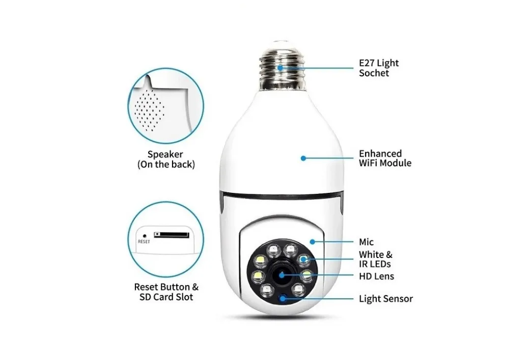 Camara Ip De Seguridad Ampolleta Motorizada 360° E27 Socket