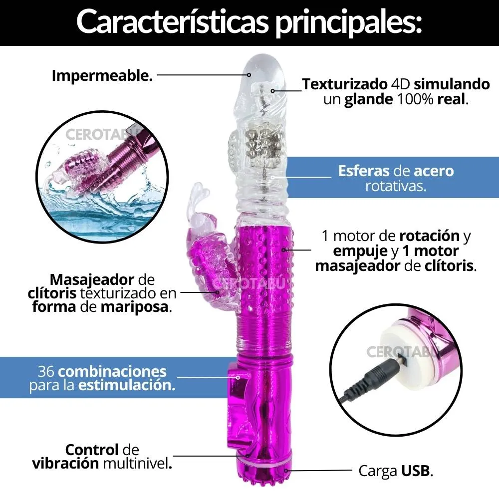 Vibrador Doble Estimulación Texturizado Recargable Juguete Sexual