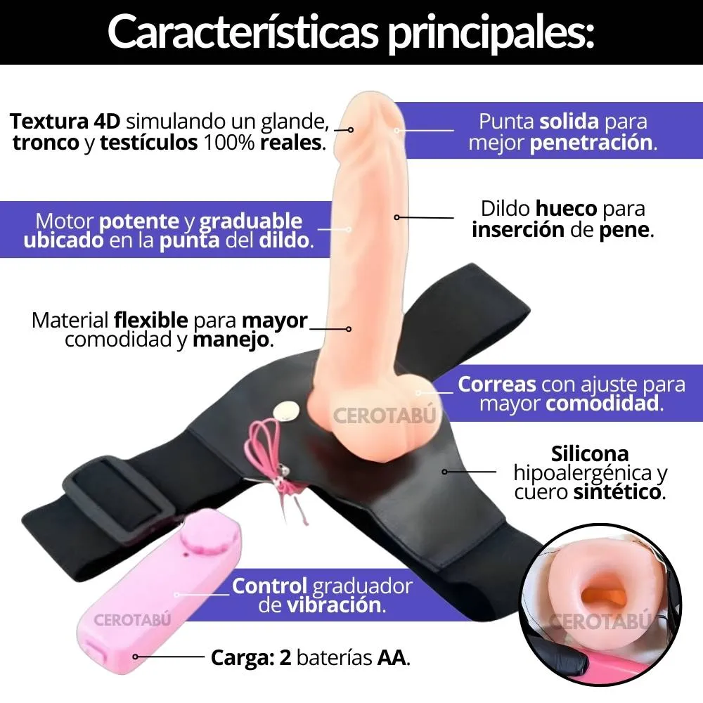 Arnes Con Dildo Vibrador Consolador Texturizado Realista 