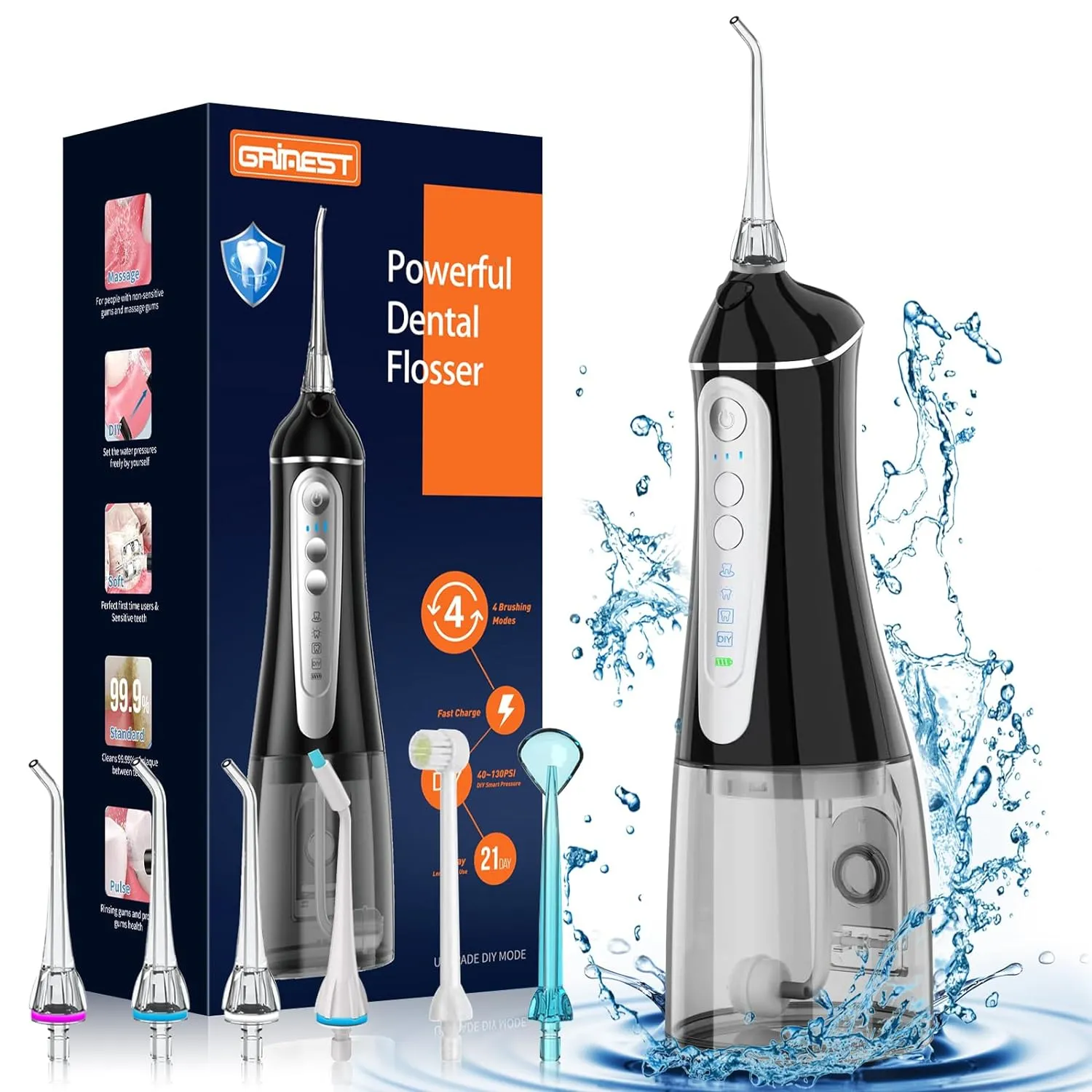 Irrigador dental de agua para limpieza de dientes Negro Grinest