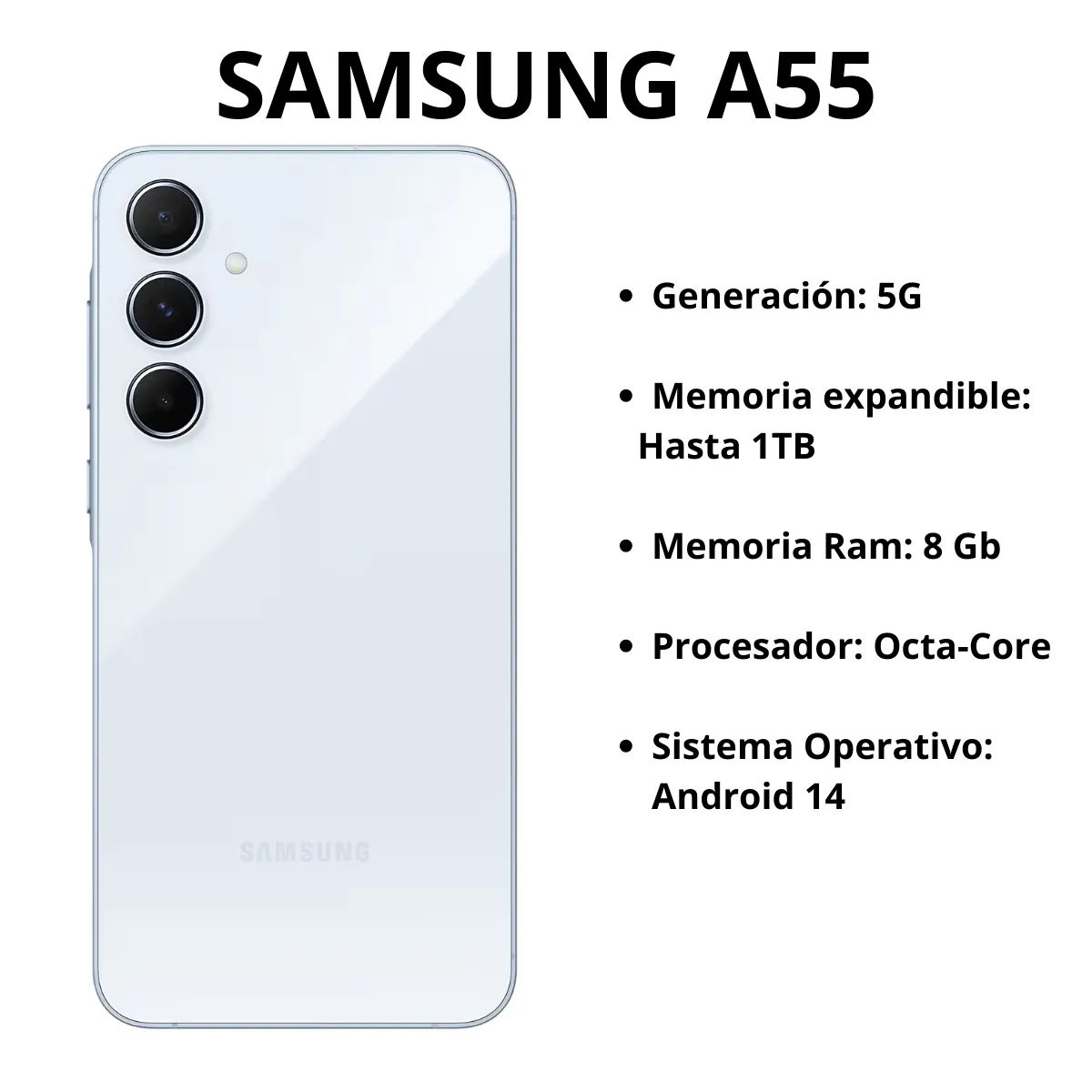 Celular Samsung Galaxy A55 256 Gb 8 Ram 5G Azul Cámara Triple