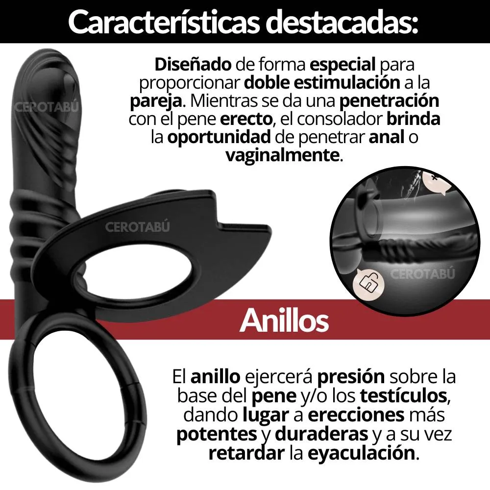 Dildo Anal Con Anillo Retardante Doble Penetración Silicona