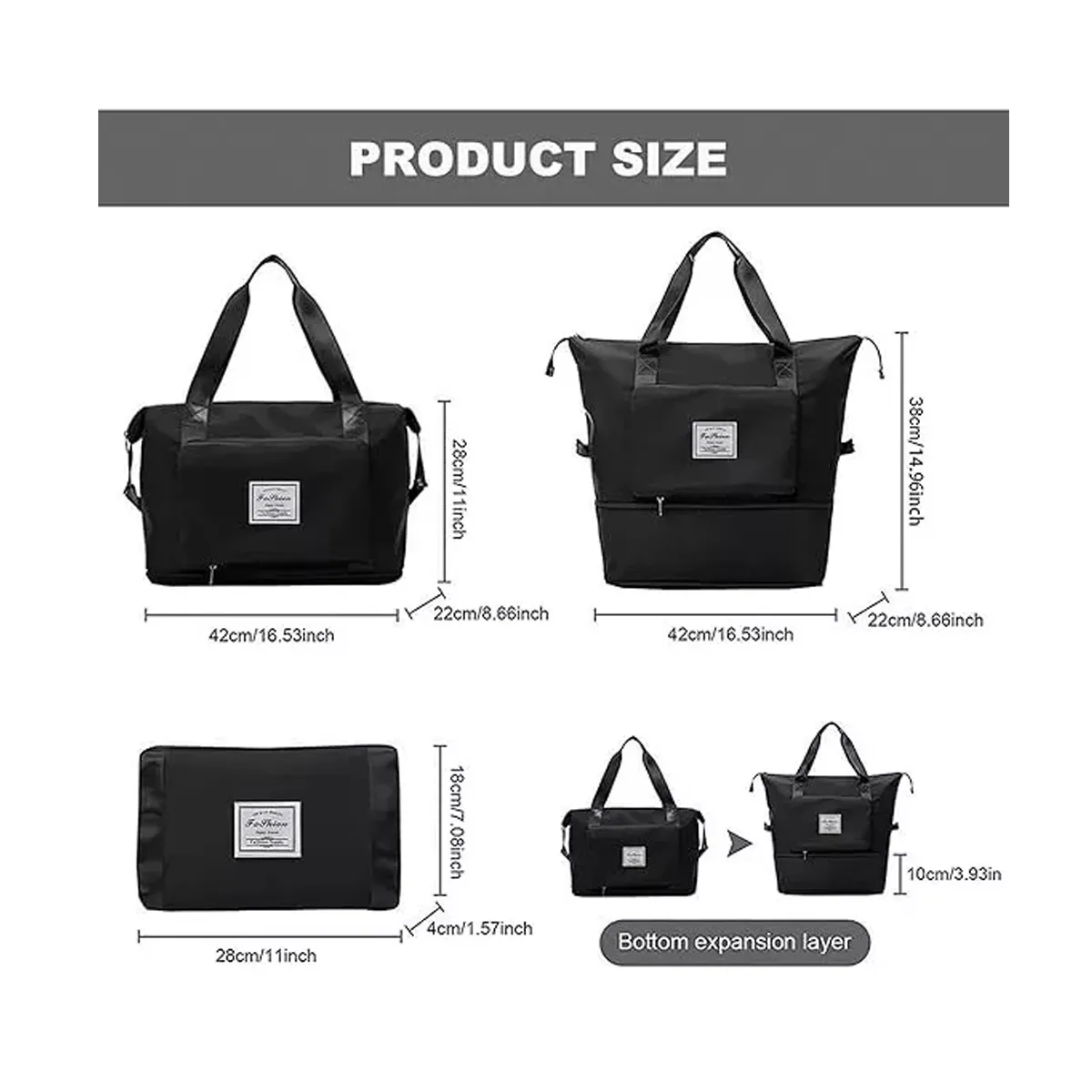 Bolsa De Viaje Plegable Expandible Negro 