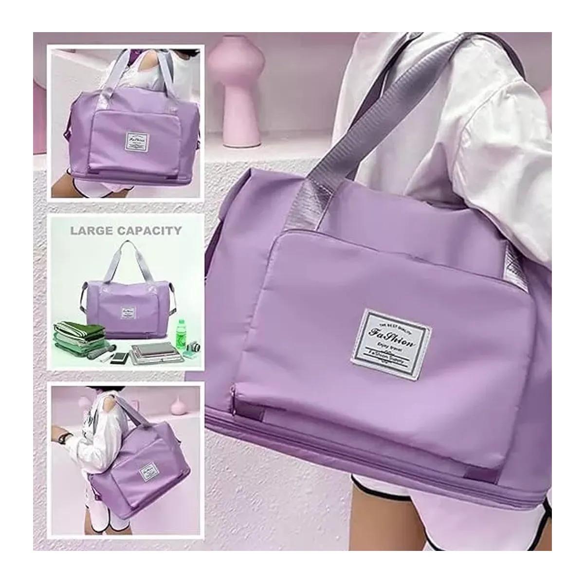 Bolsa De Viaje Plegable Expandible Morado 