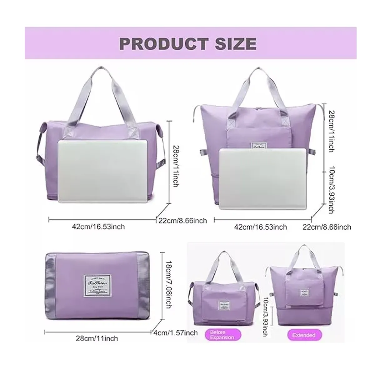 Bolsa De Viaje Plegable Expandible Morado 