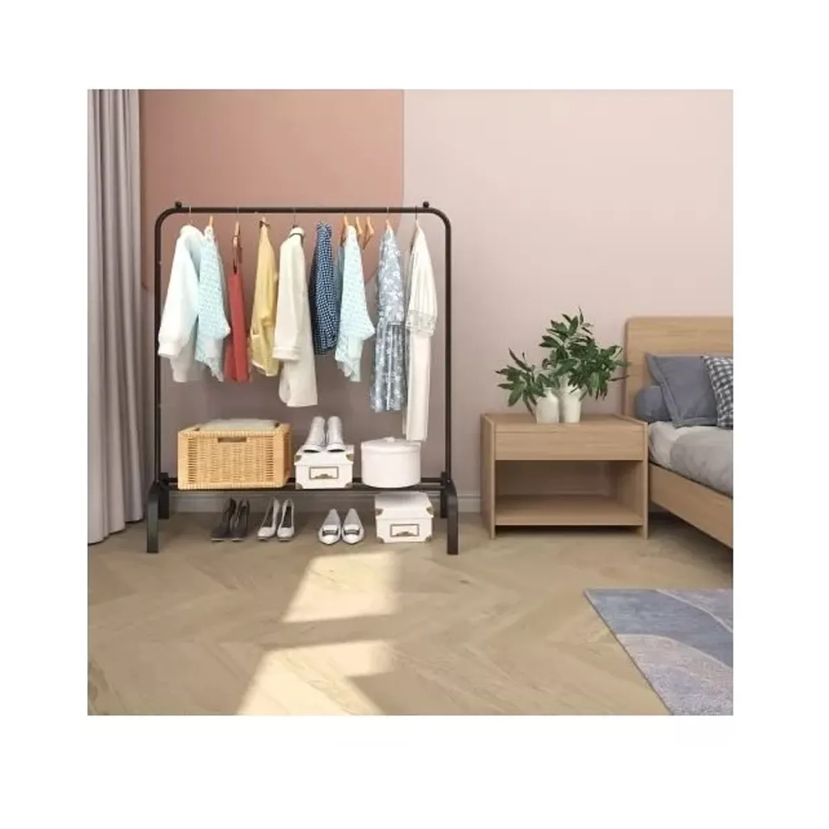 Perchero De Pie Para El Hogar De 110CM, Mueble Sencillo Y Retráctil Para Colgar Ropa Y Zapatos 