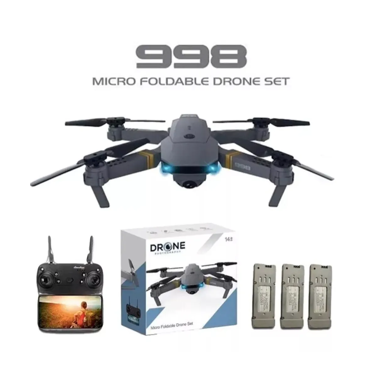 Drone 998 Plegable Con Camara Ideal Para Principiantes Combo 3 Baterias