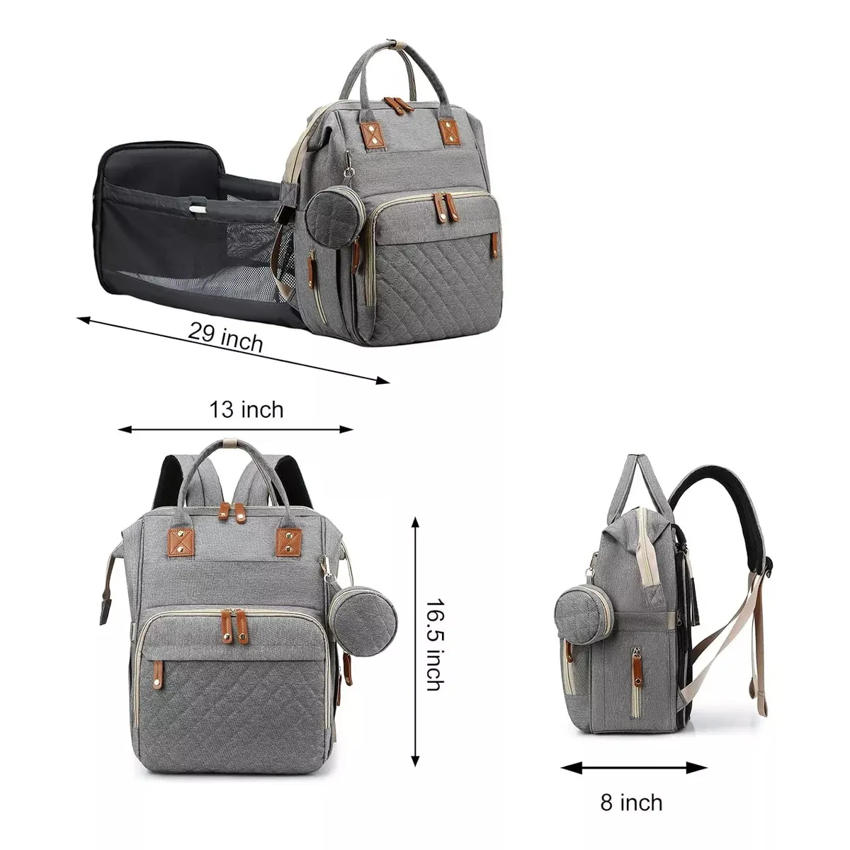 Bolso Pañalera Con Cambiador De Bebé Plegable Gris 