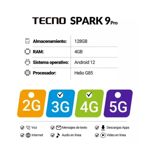 Celular Tecno Spark 9 Pro 4RAM + 128GB