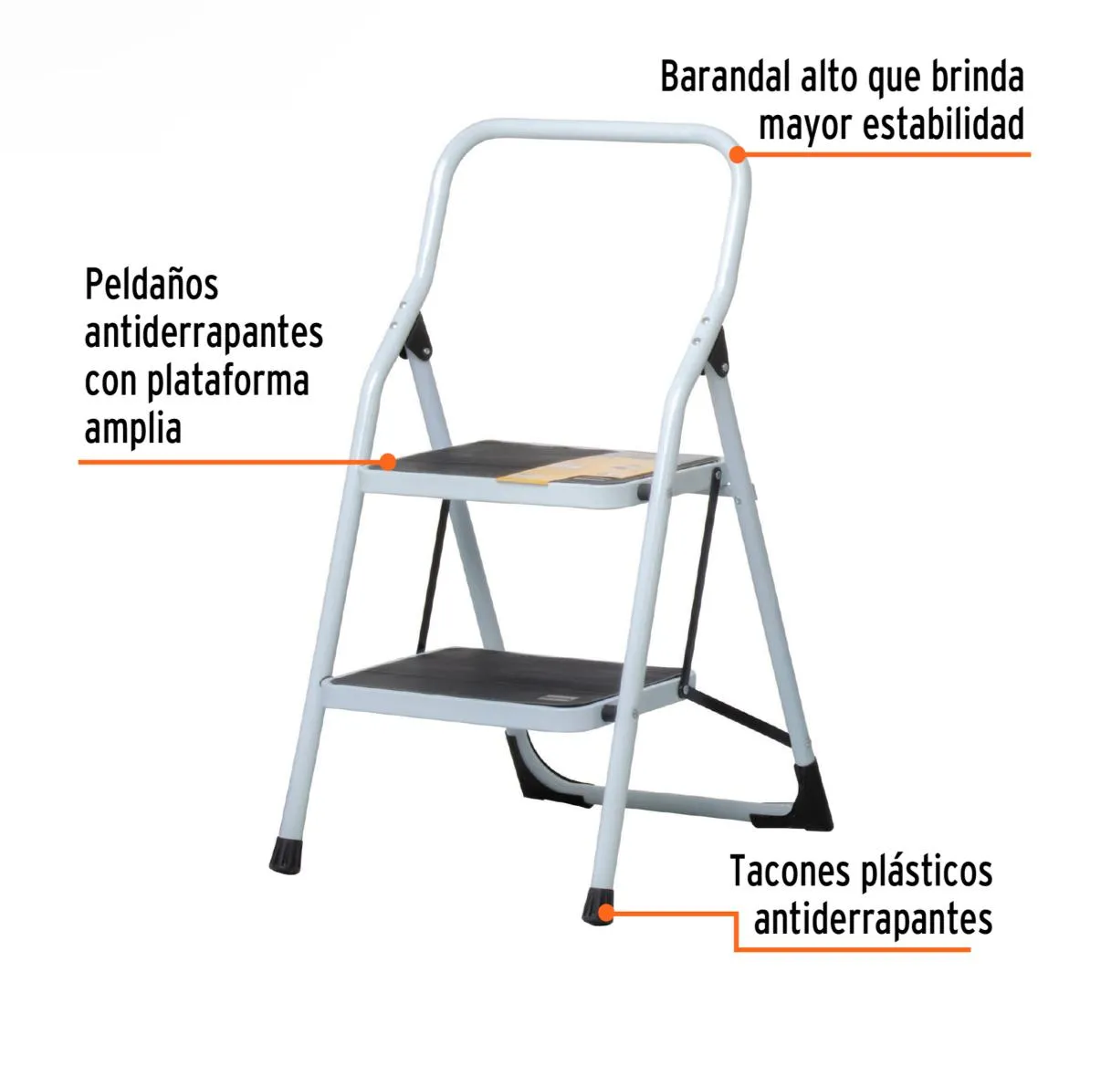 Escalera Plegable 2 Paso En Acero Capacidad 150 Kg Pretul