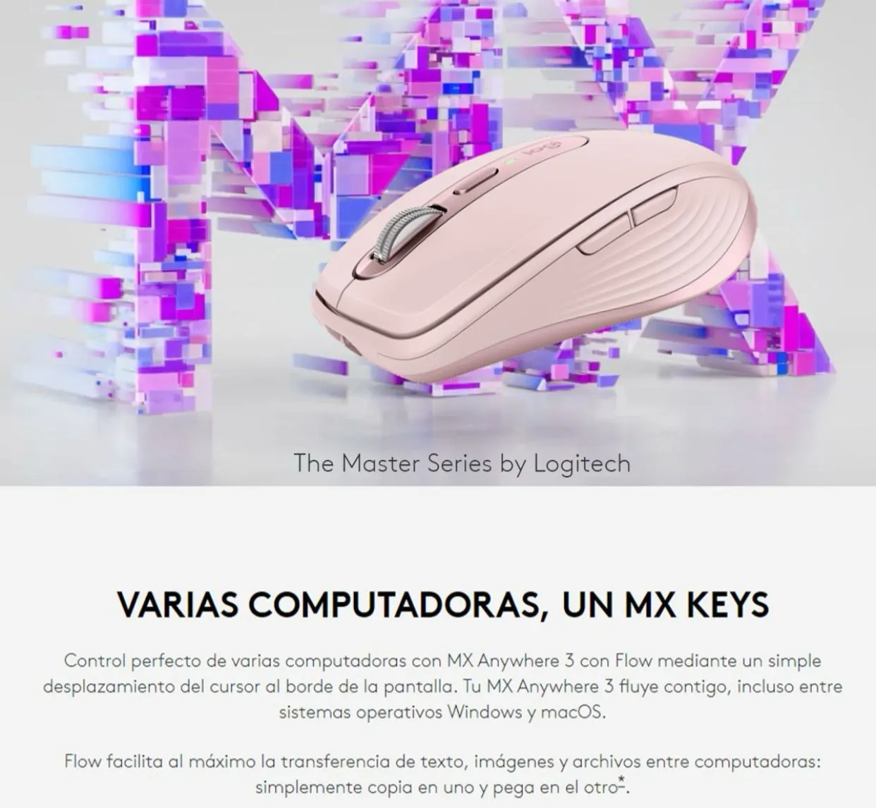 Mouse Anywhere Master Series MX 3 Logitech Tecnología Inalámbrica Bluetooth Recargable Rosa