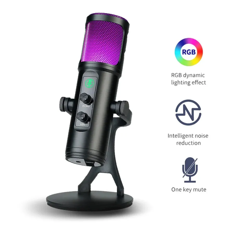 Micrófono Profesional Condensador Para Estudio Con Luz RGB