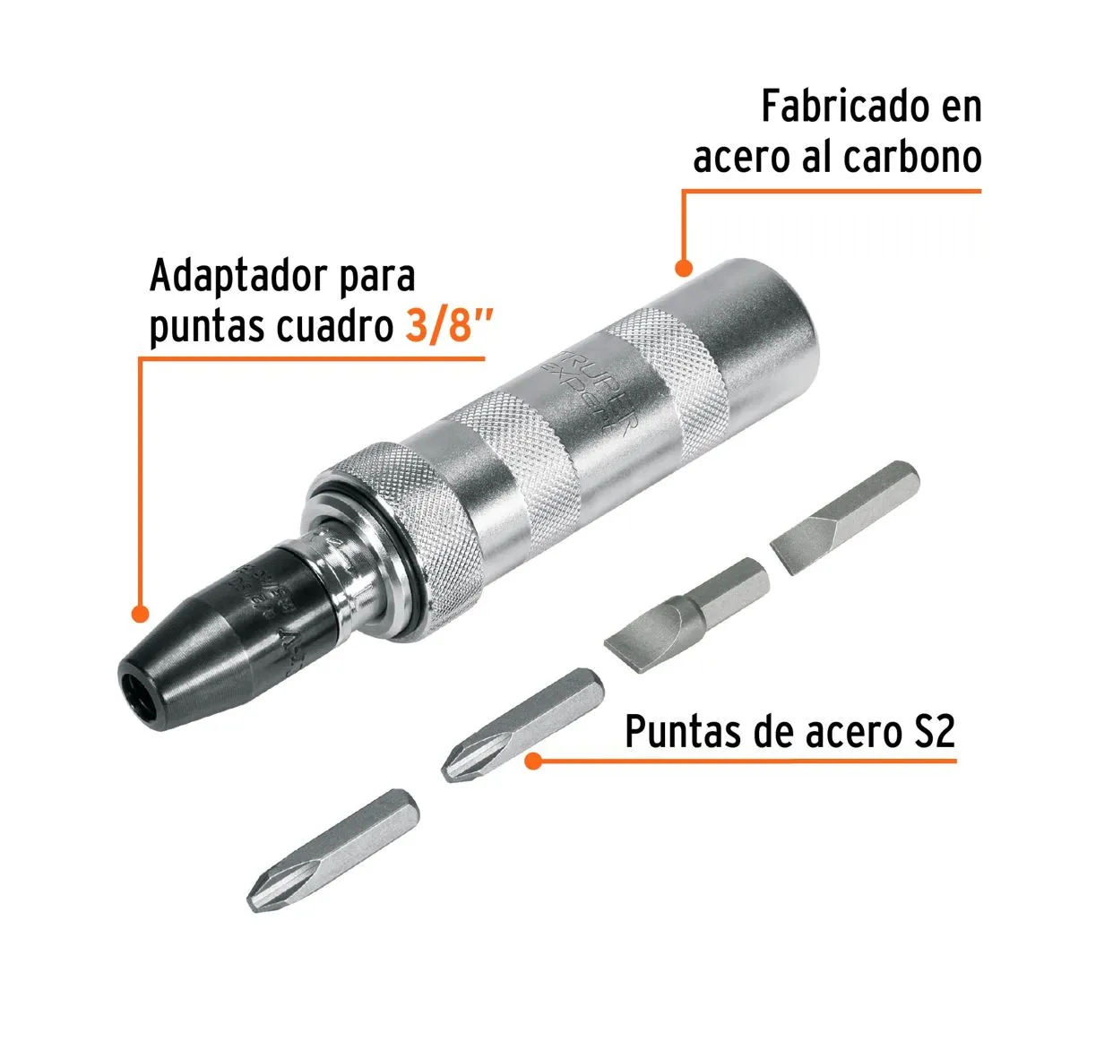 Destornillador De Impacto Con 4 Puntas De Acero S2 3/8" Truper Expert