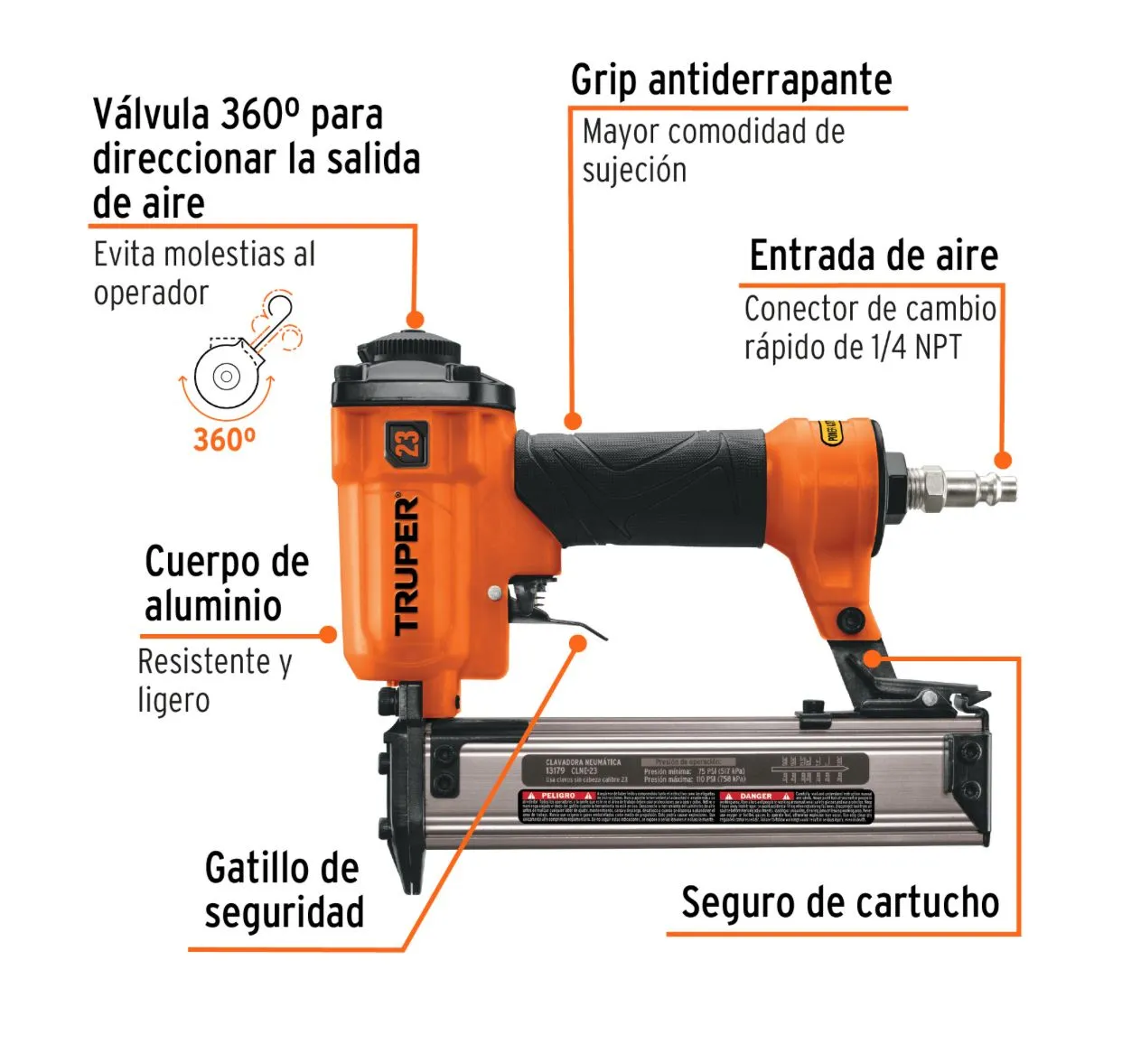 Clavadora Neumática Profesional Calibre 23 Truper