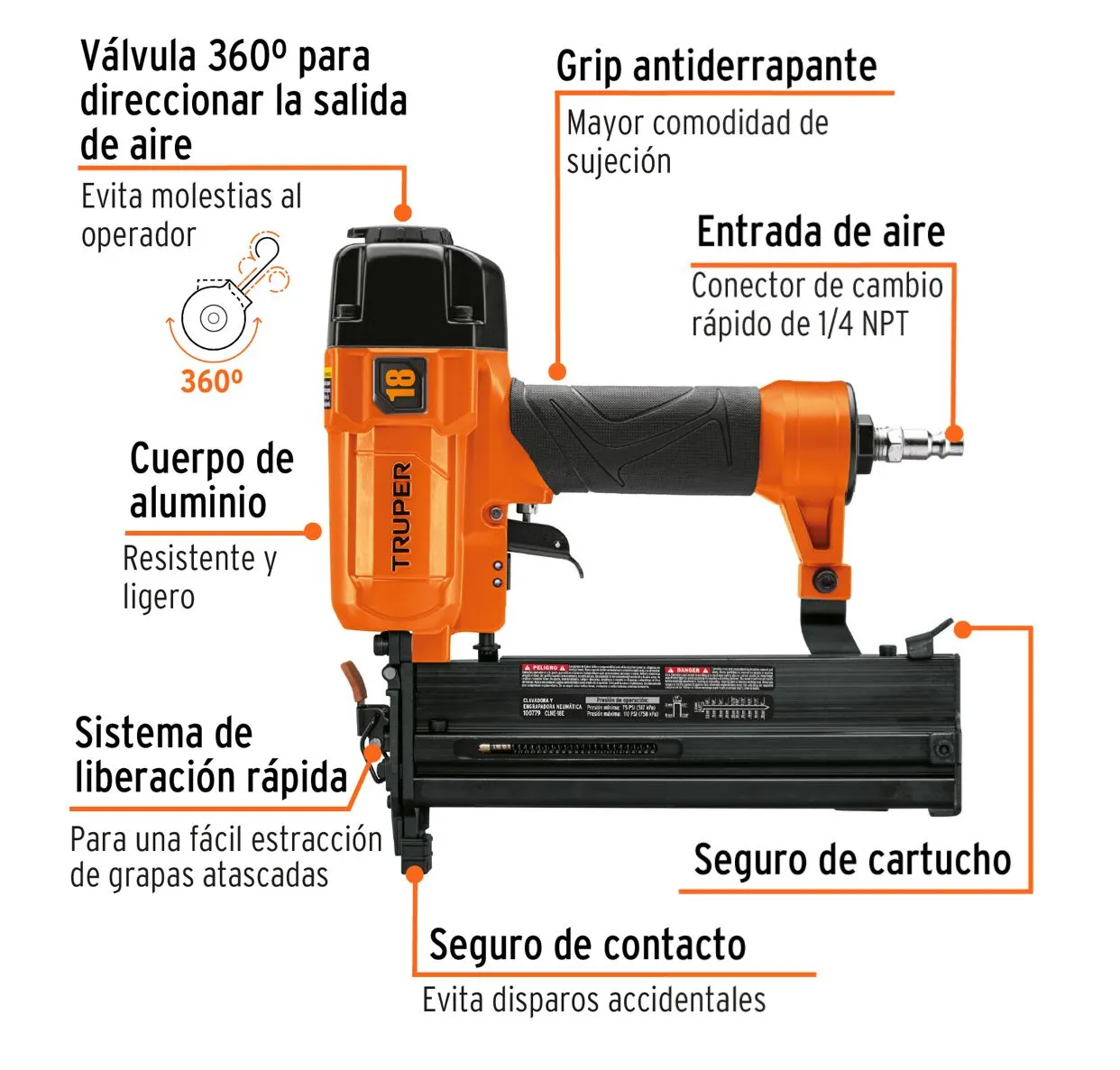 Clavadora Y Engrapadora Neumática Profesional Calibre 18 Truper