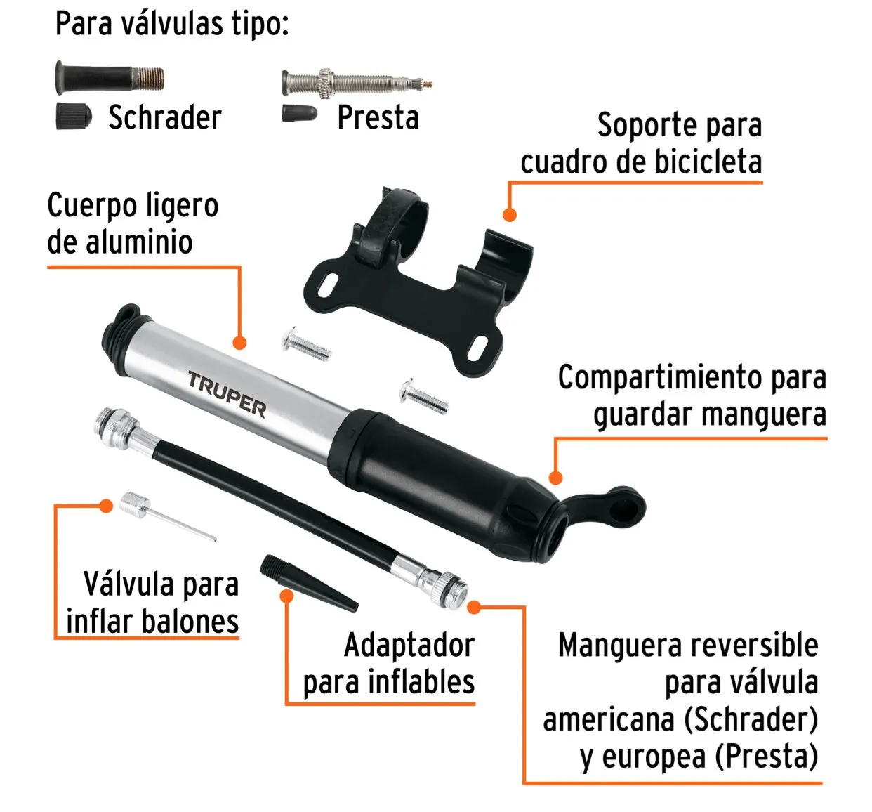 Mini Bomba Manual Para Bicicleta Tecnología Abatible De 75 PSI Truper