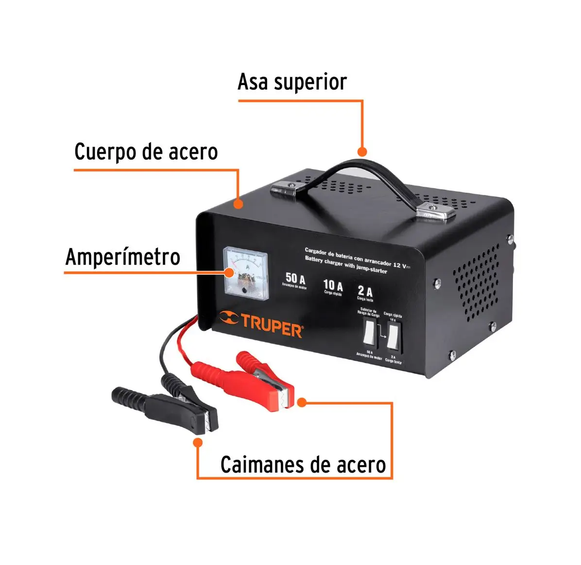 Cargador De Baterías Para Carro O Moto 12v 50a Truper 13027