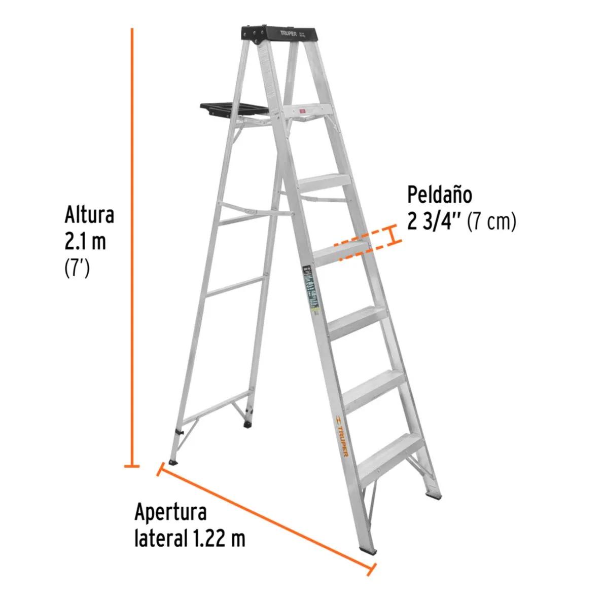 Escalera De 7 Escalones - 6 Peldaños Con Bandeja Tipo 3 Truper 