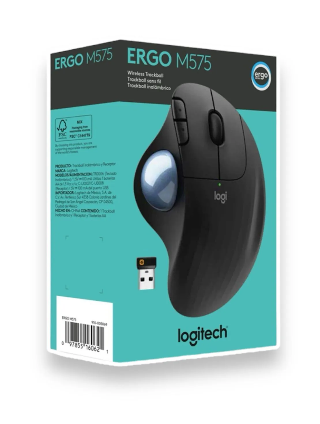 Mouse Trackball Inalámbrico Logitech Ergo M575 Negro