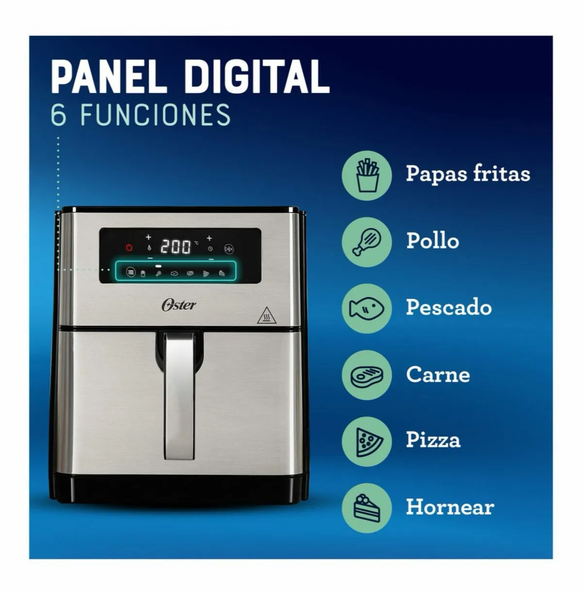 Freidora de Aire Oster DiamondForce Extra Grande 9 Litros Mando Digital Plateado + Miel De Abejas 100% Pura