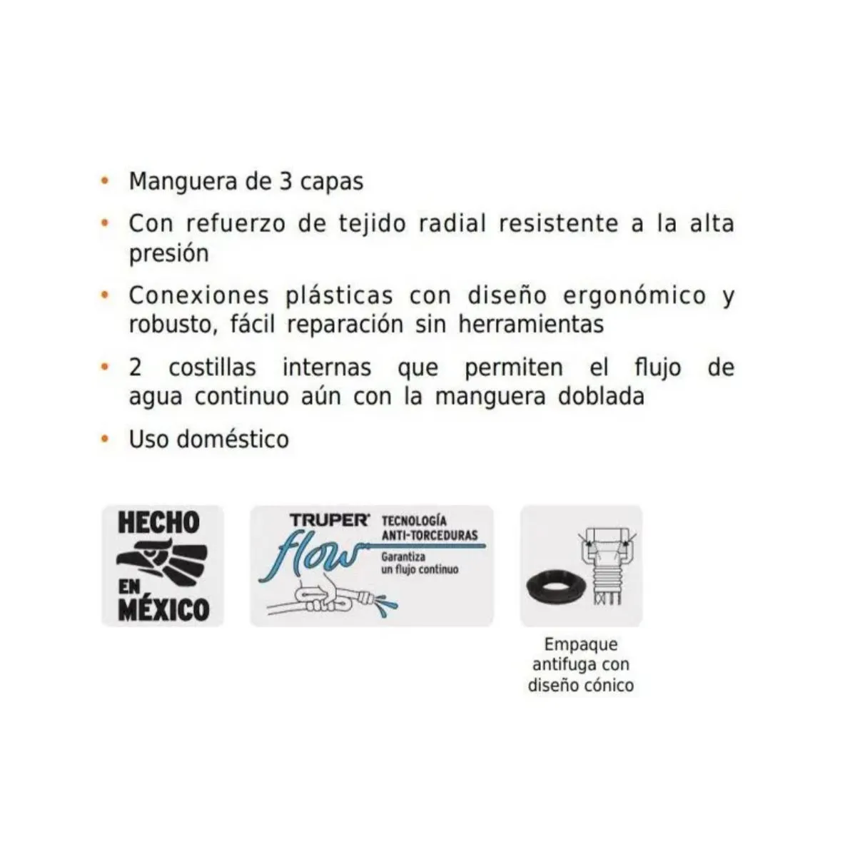 Manguera De 10M De 1/2" Reforzada 3 Capas Conexiones Plasticas