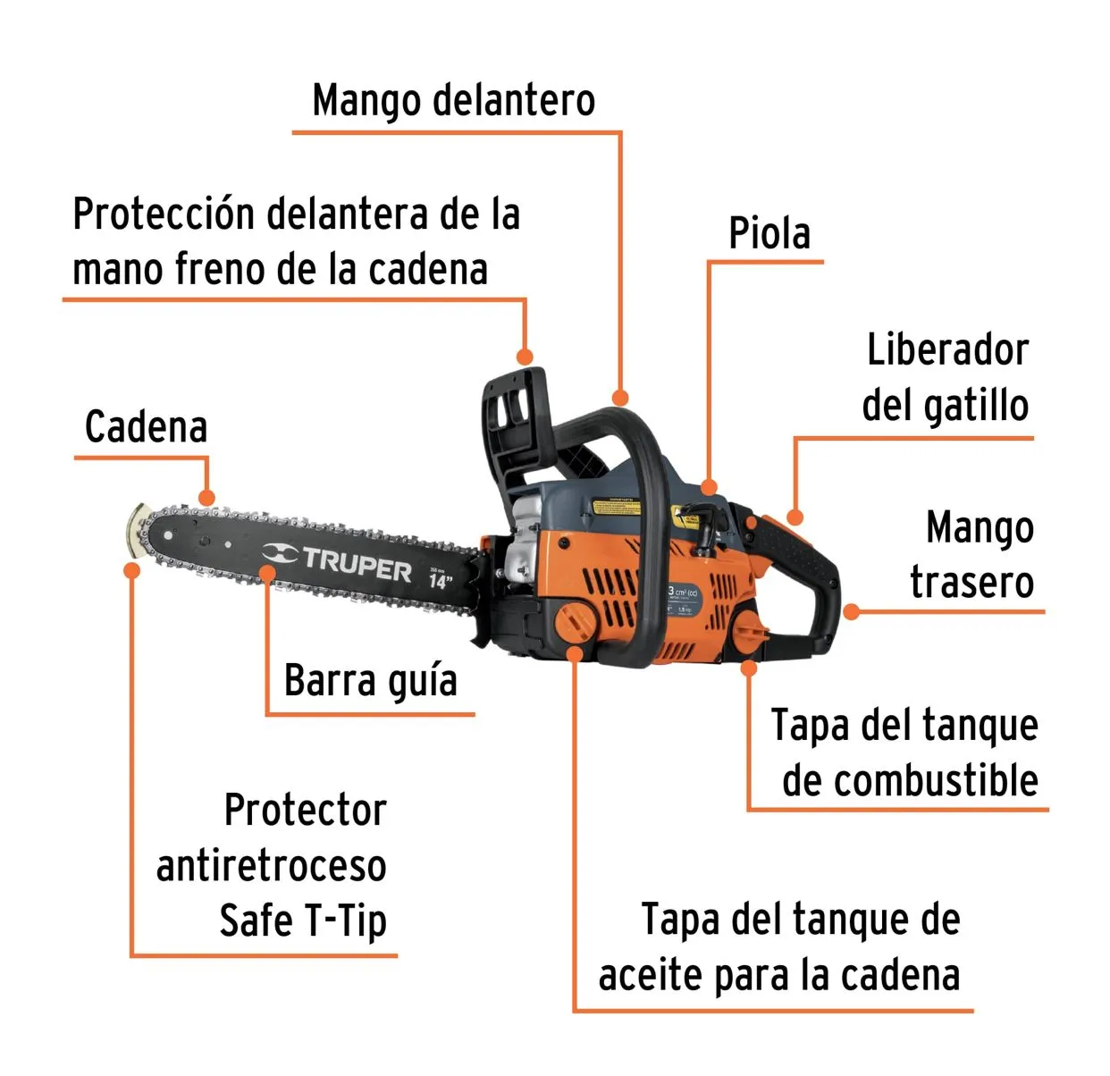 Motosierra De 33cc Con Barra de 14" A Gasolina Truper