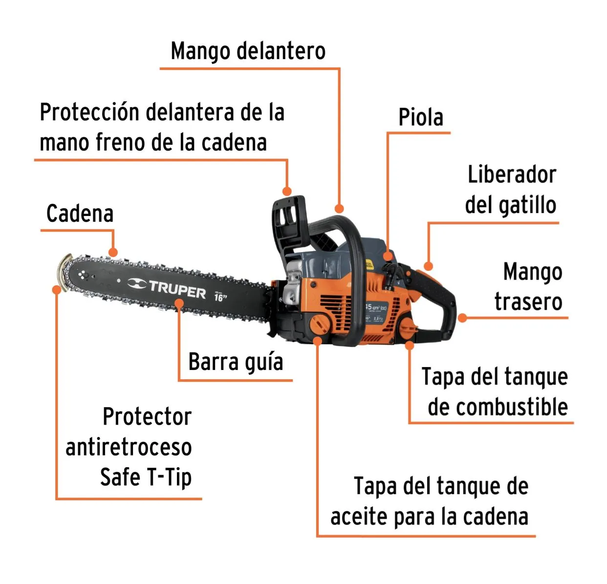 Motosierra De 45cc Con Barra de 16" A Gasolina Truper