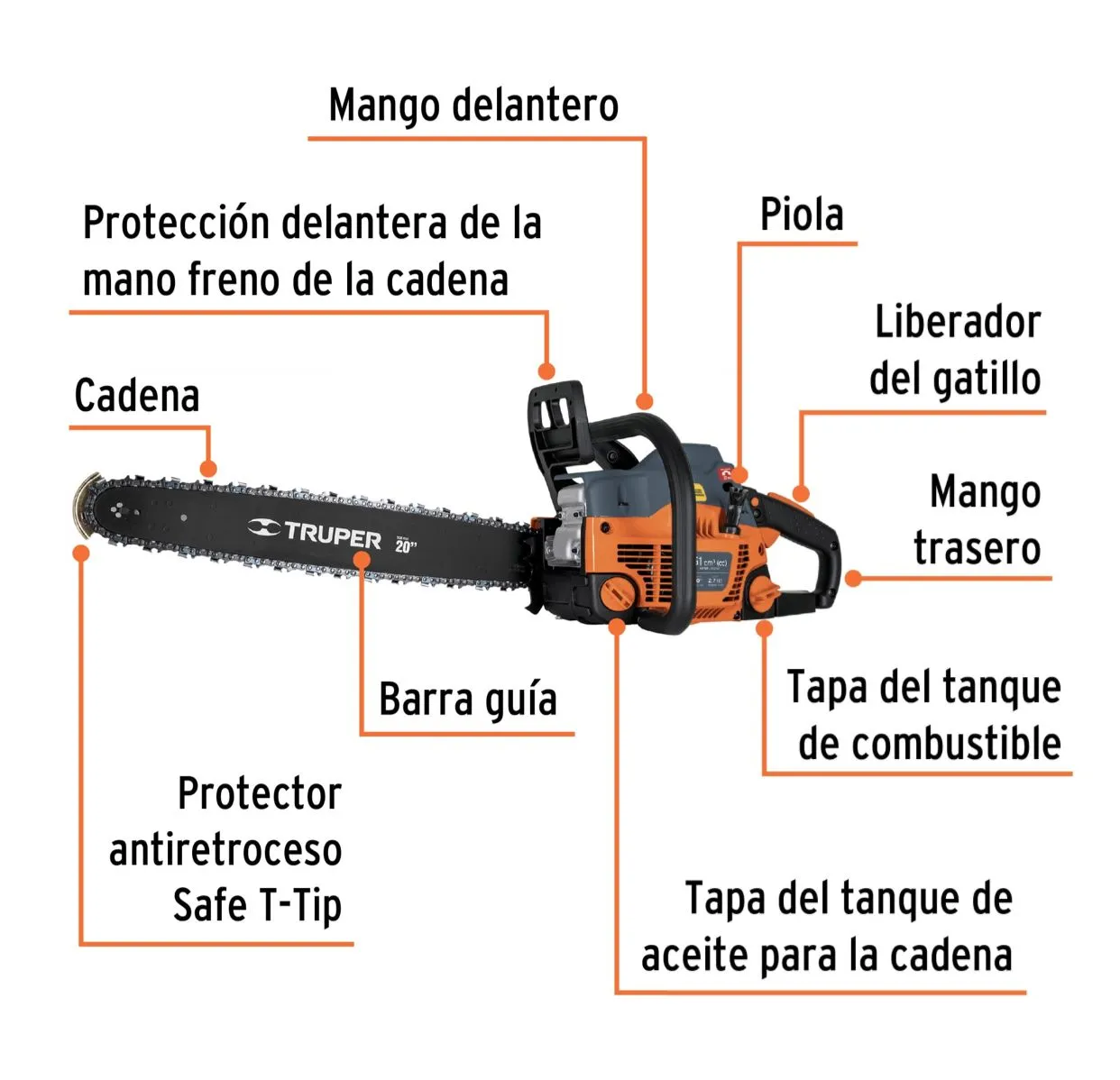 Motosierra De 51cc Con Barra de 20" A Gasolina Truper