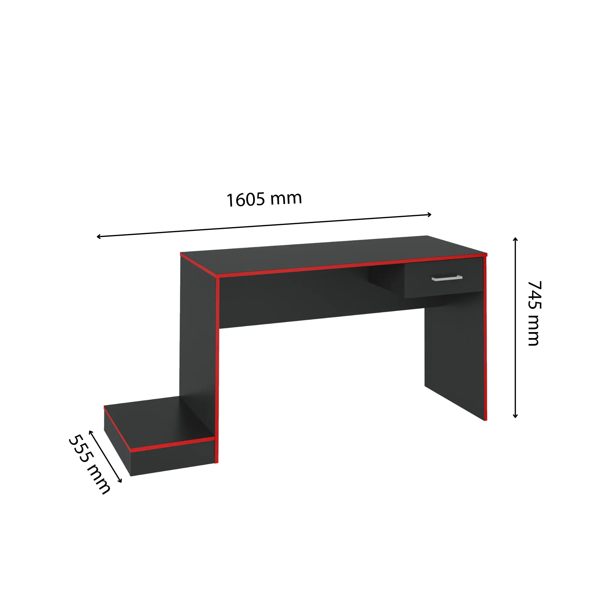 Escritorio mesa de computador Gamer en MDP 160 cm Negro con Rojo