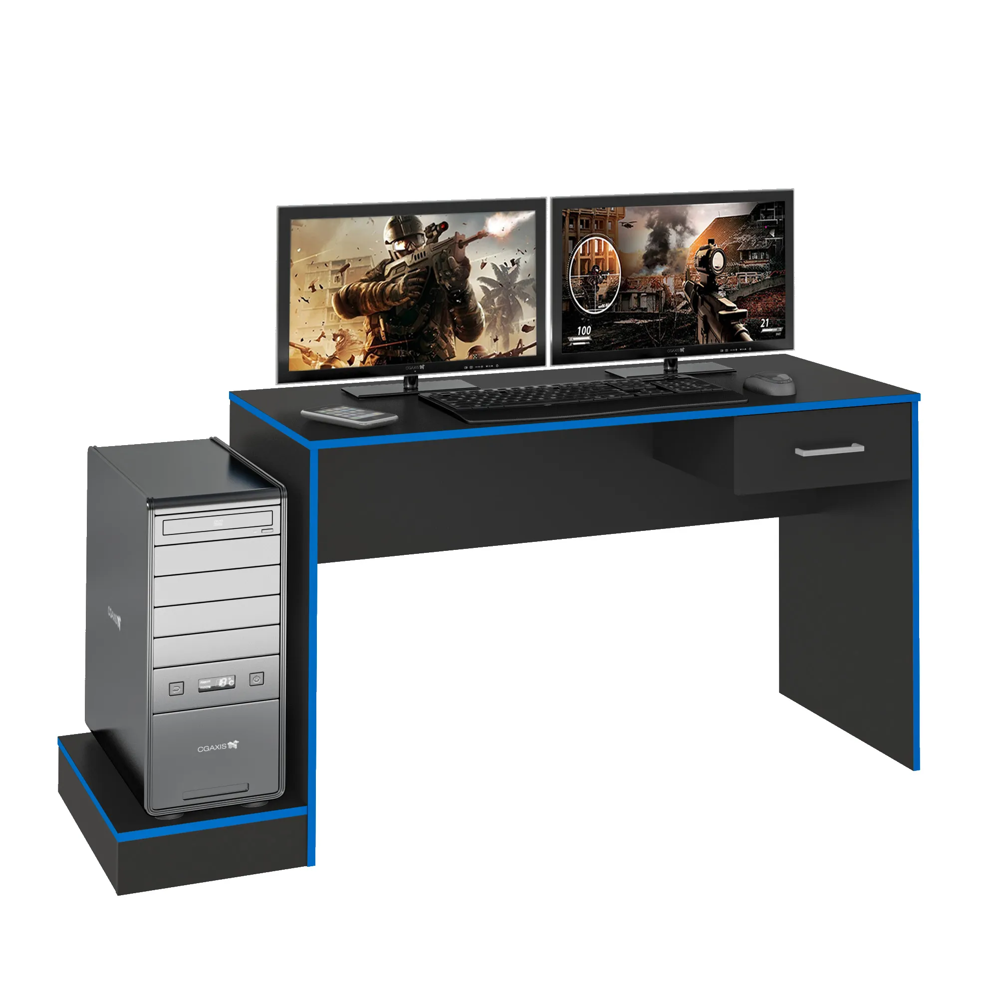 Escritorio mesa de computador Gamer en MDP 160 cm Negro con Azul