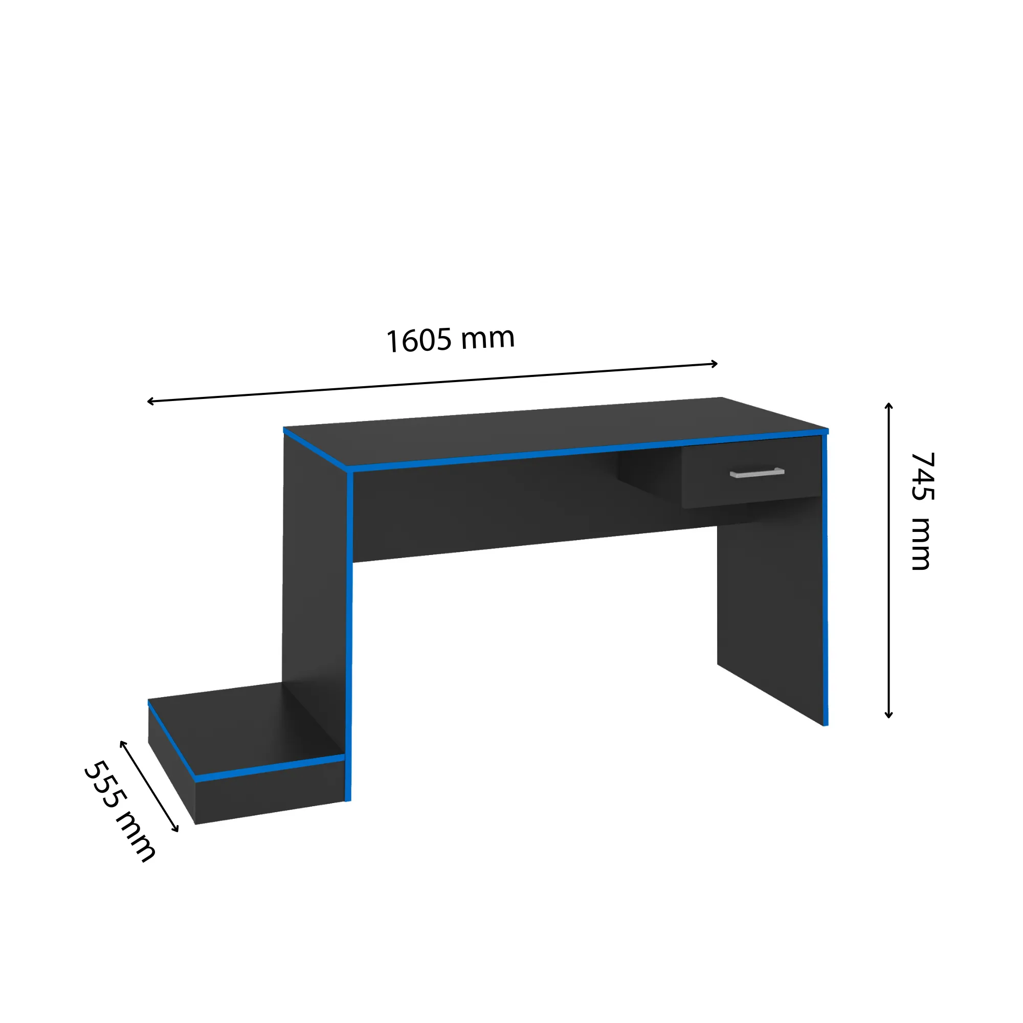 Escritorio mesa de computador Gamer en MDP 160 cm Negro con Azul