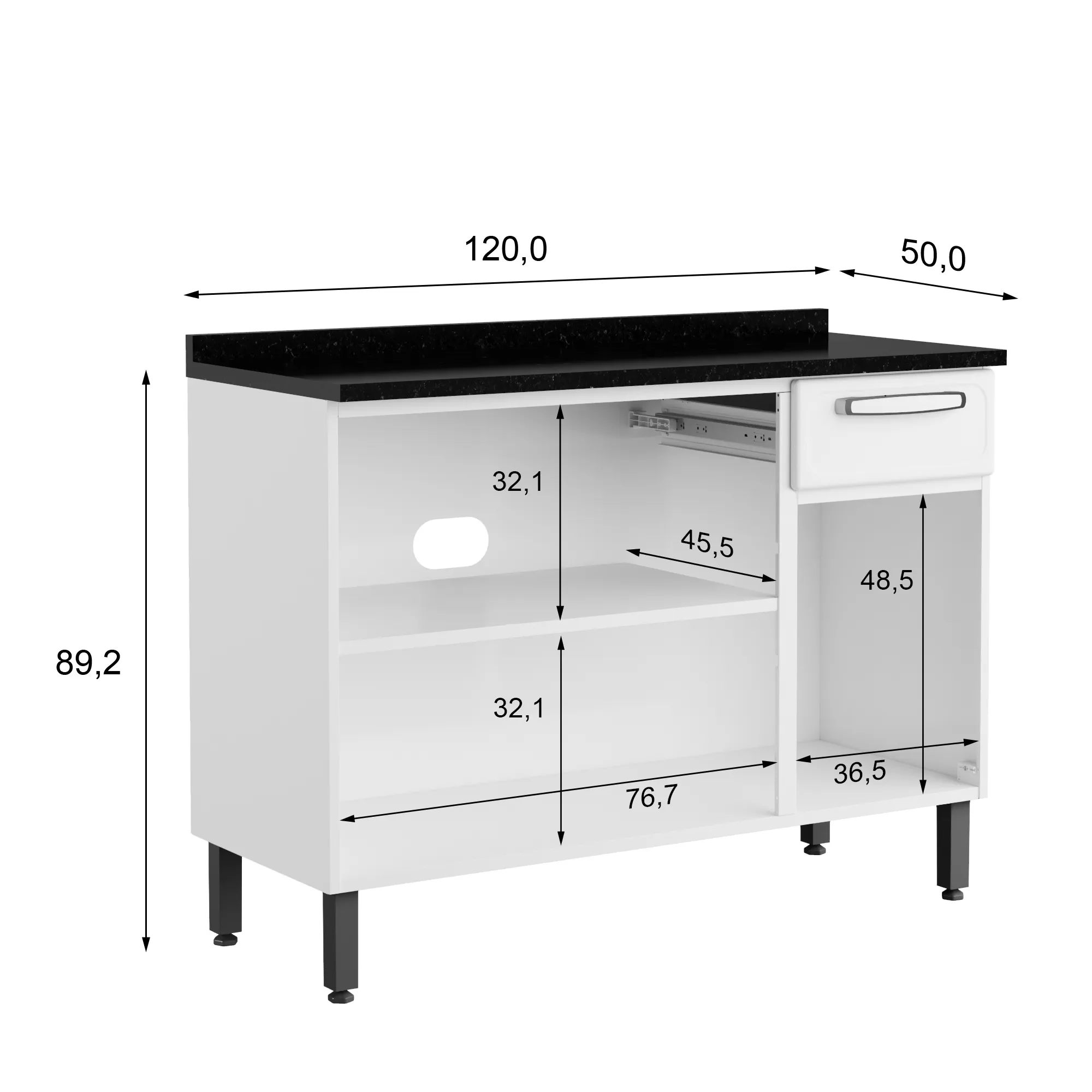 Mueble inferior de cocina 120cm con Mesón Bertolini Blanco