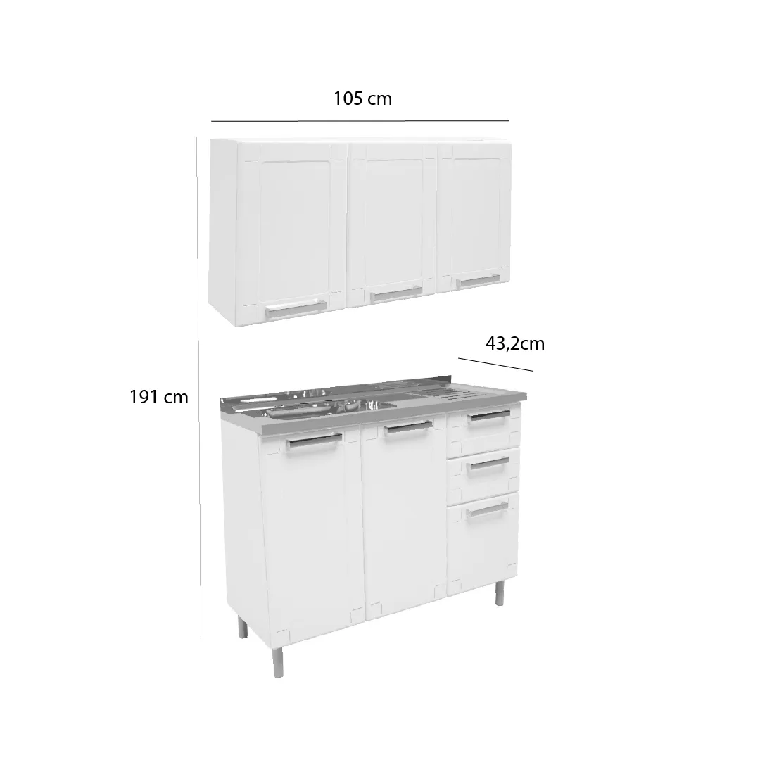 Cocina Integral Bertolini en Acero 1.05m Incluye Lavaplatos Color Blanco