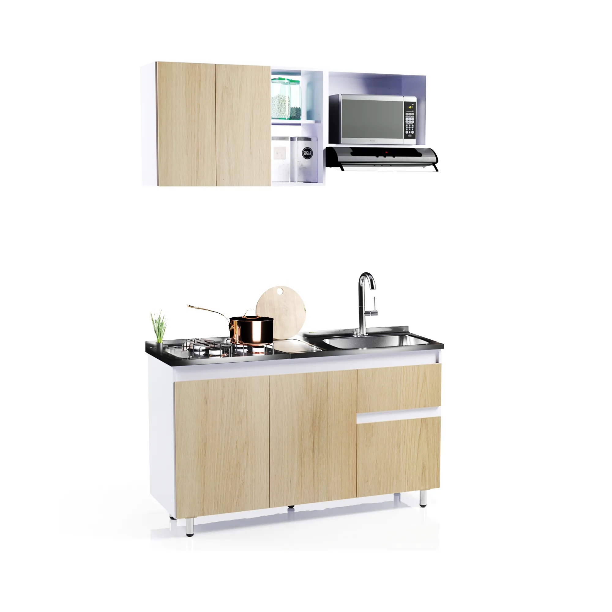 Cocina Integral Rosy 150cm Incluye Lavaplatos Derecho y fogones Rovere