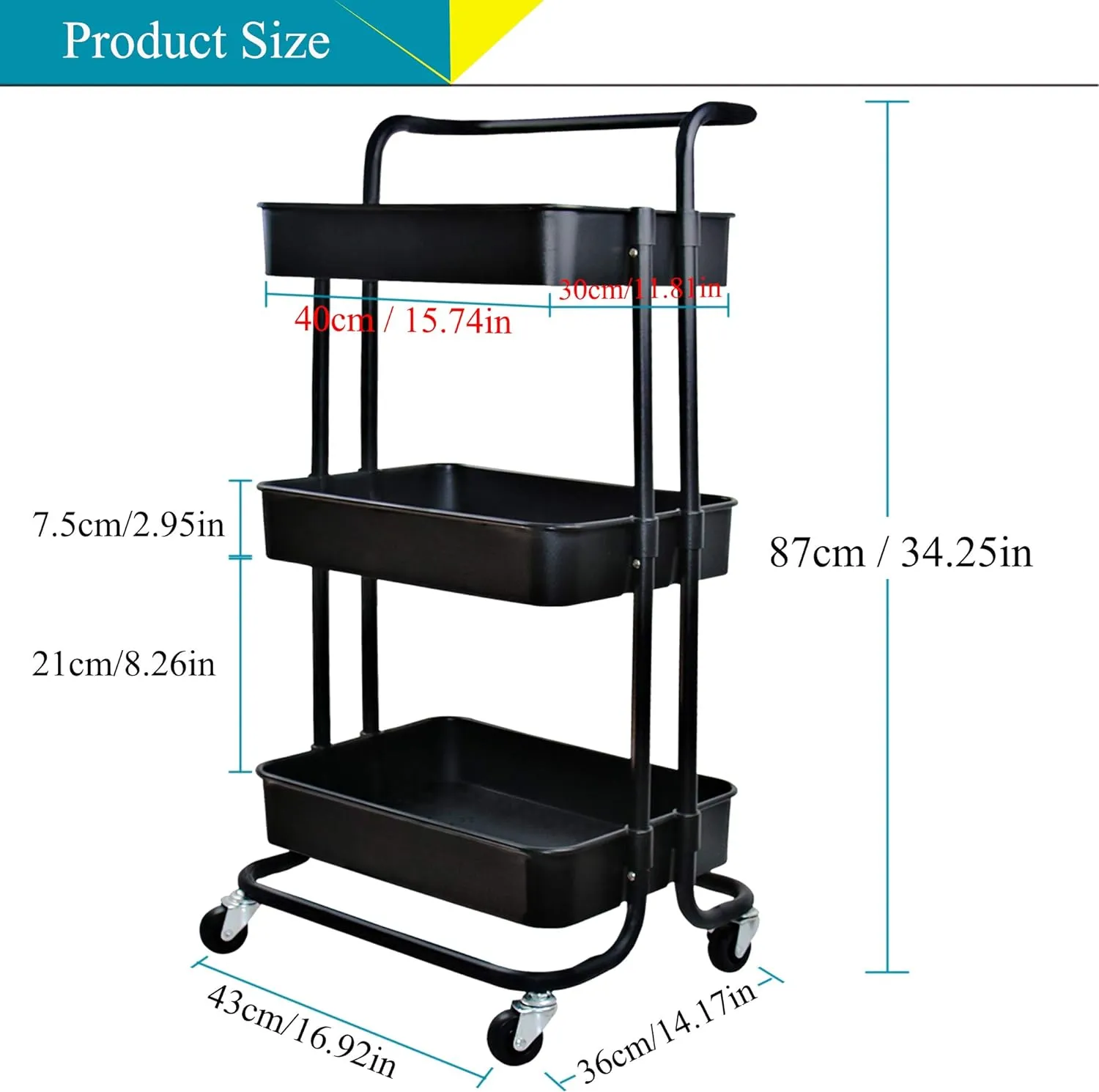 Carrito Organizador 3 Niveles Multiusos Ruedas 360