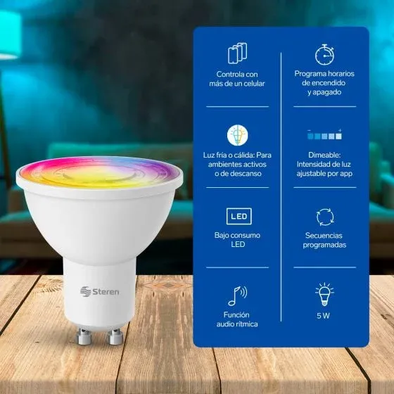 Bombillo Led Dicroico Wi-Fi Rgb+W Multicolor De 5 W