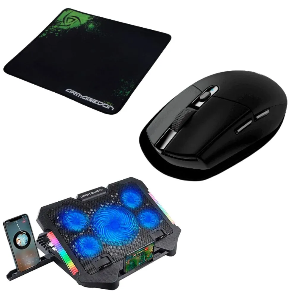 Combo Mouse G305 Lightspeed Logitech + Pad Mouse Vsg Armagedon + Base Refrigerante Pro Gaming