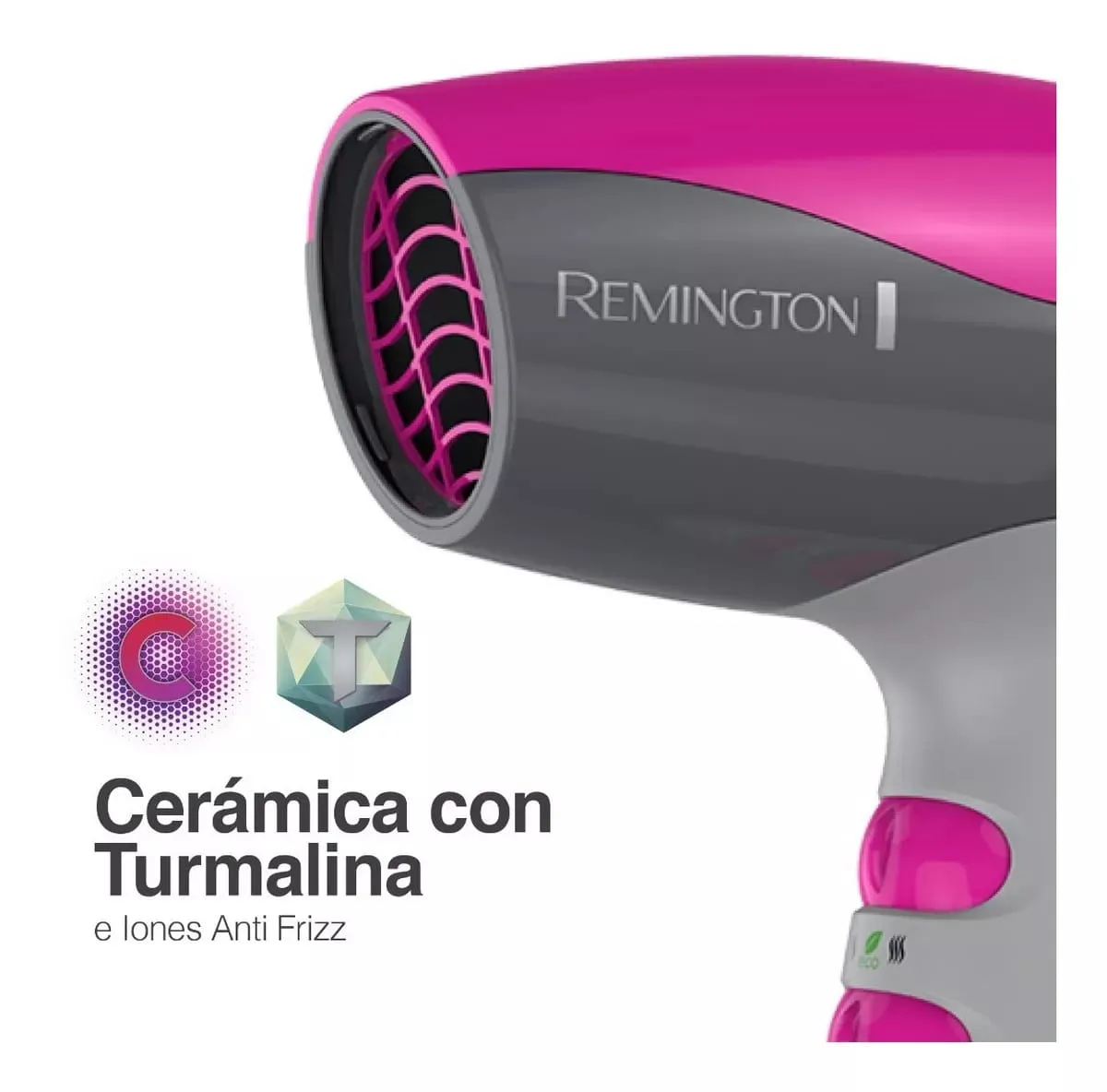 Secador De Viaje Remington Con Cerámica, Iones Y Turmalina, Color Gris/Rosa 110V