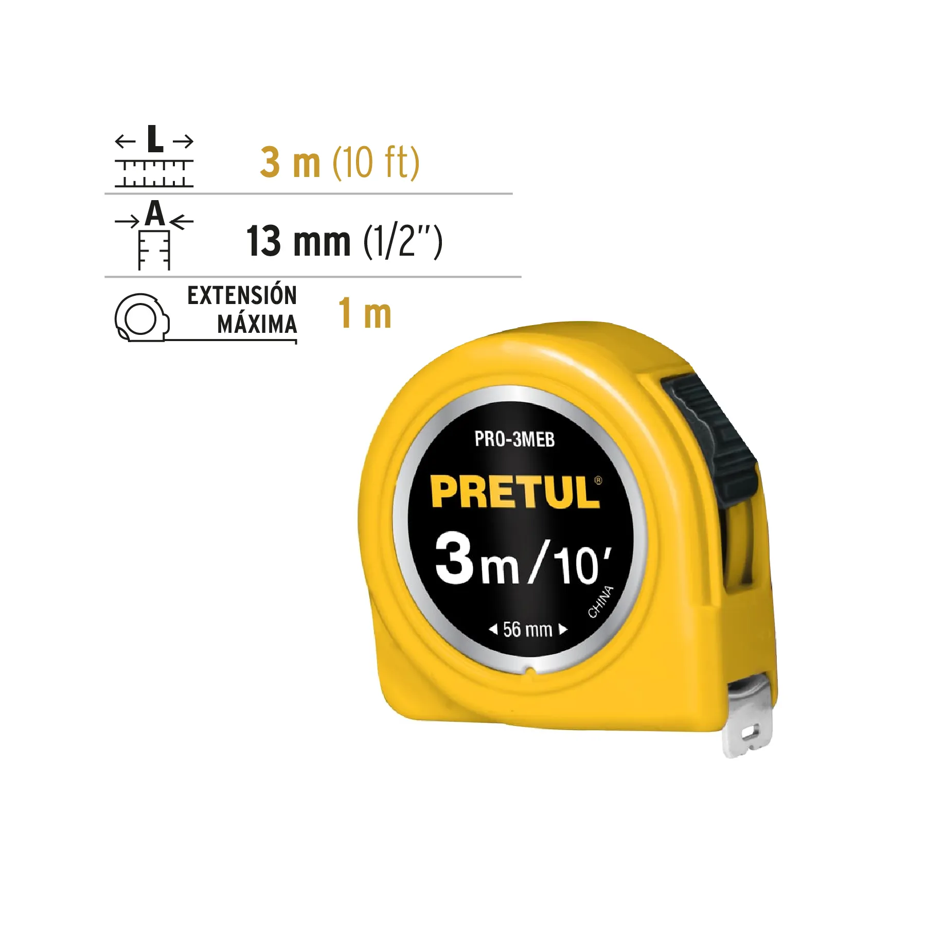 Flexómetro De 3 Mt Pretul