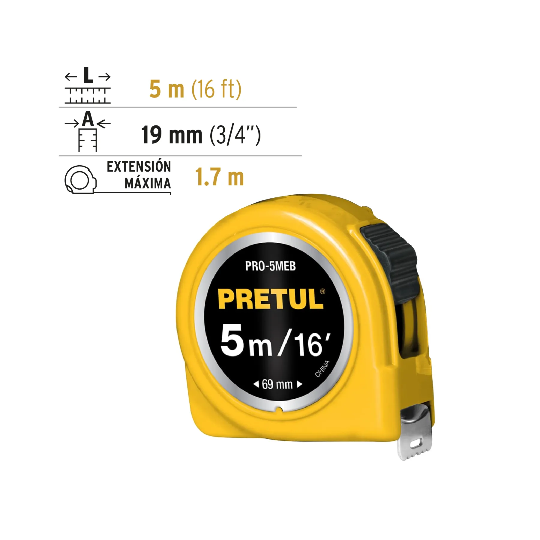 Flexómetro De 5 Mt Pretul