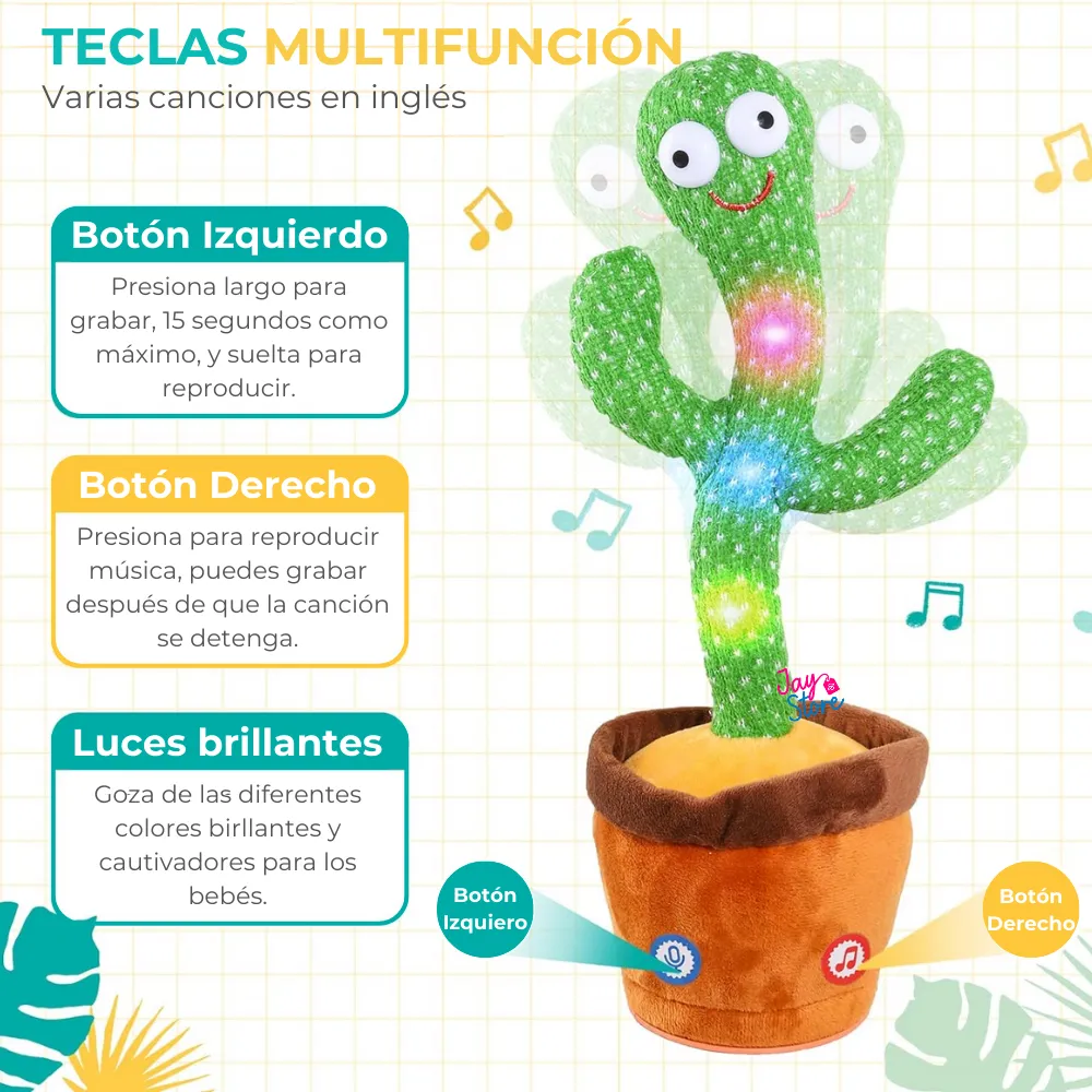 Cactus Bailarín Con Luces Imita Voz Sonidos Música Juguete