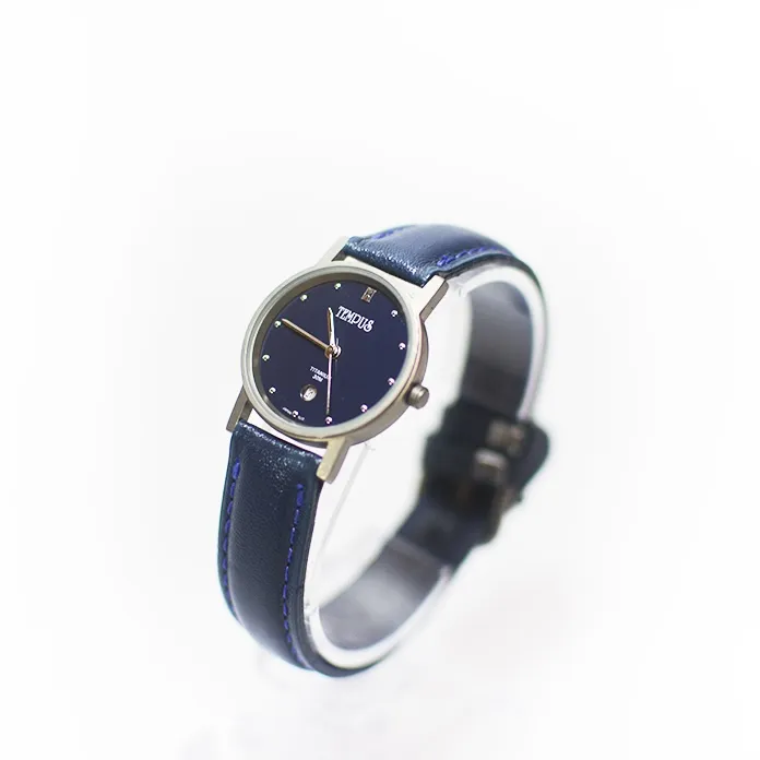 Reloj Tempus Dama Caja Titanium Pulso Cuero Azul Mujer Femenino