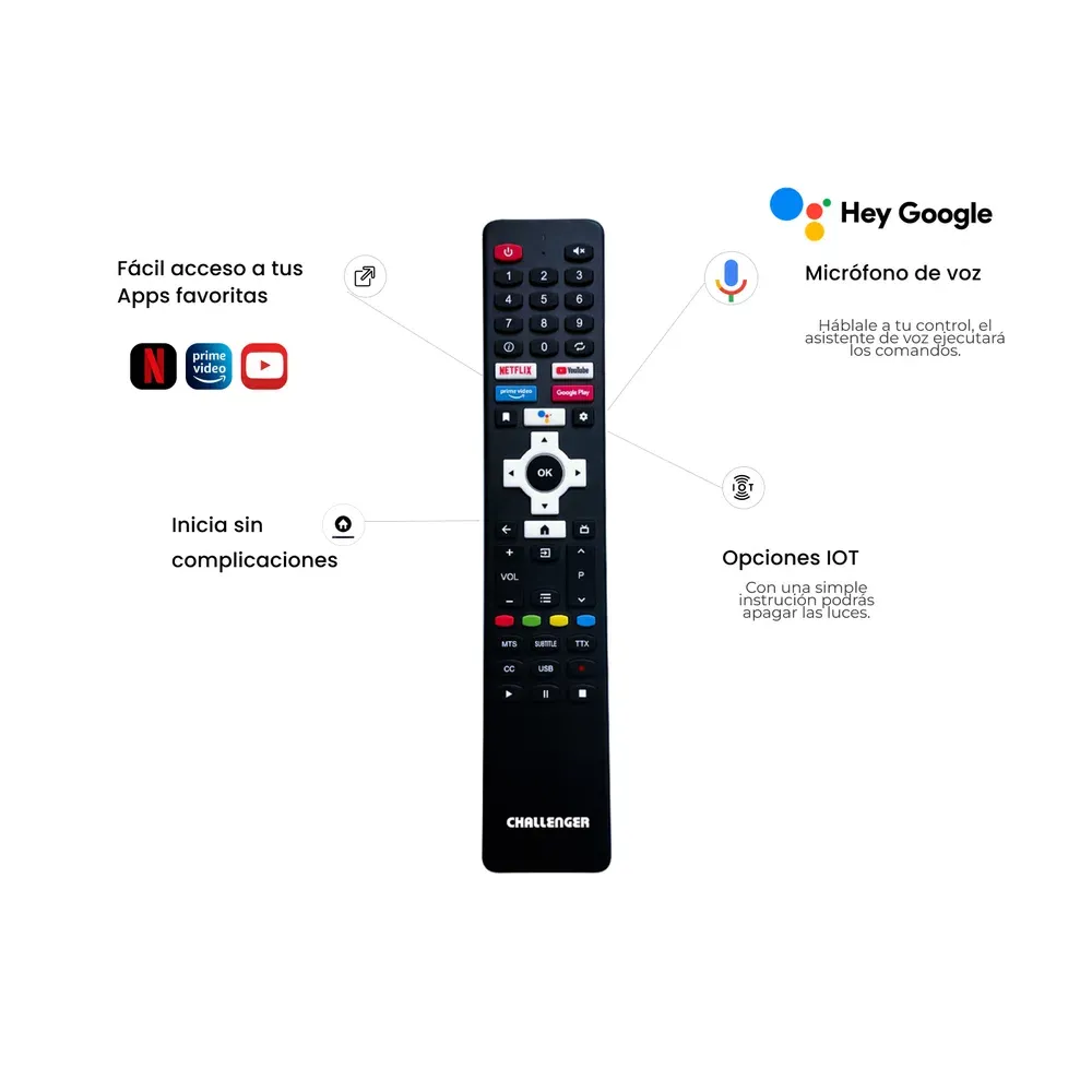 Televisor 50 Pulgadas Challenger Android TV UHD Smart TV Bluetooth - Netflix - UHD 50LO70 BT ANDROID T2