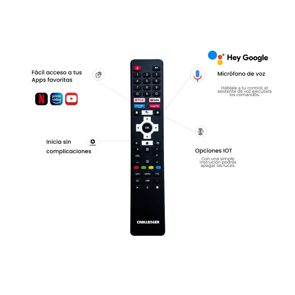 Televisor 65 Pulgadas Challenger Android TV UHD Smart TV Bluetooth - Netflix - UHD 65LO70 BT ANDROID T2 S