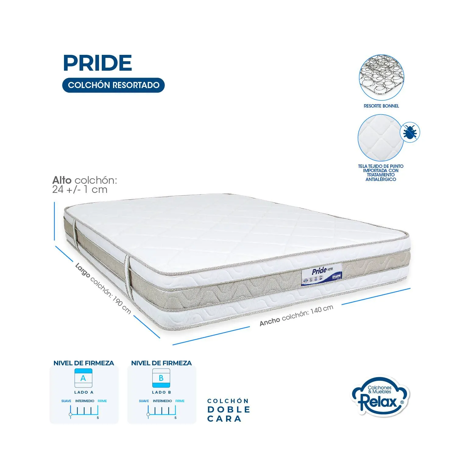 Colchón Pride Suprem Doble 140x190x24cm Relax