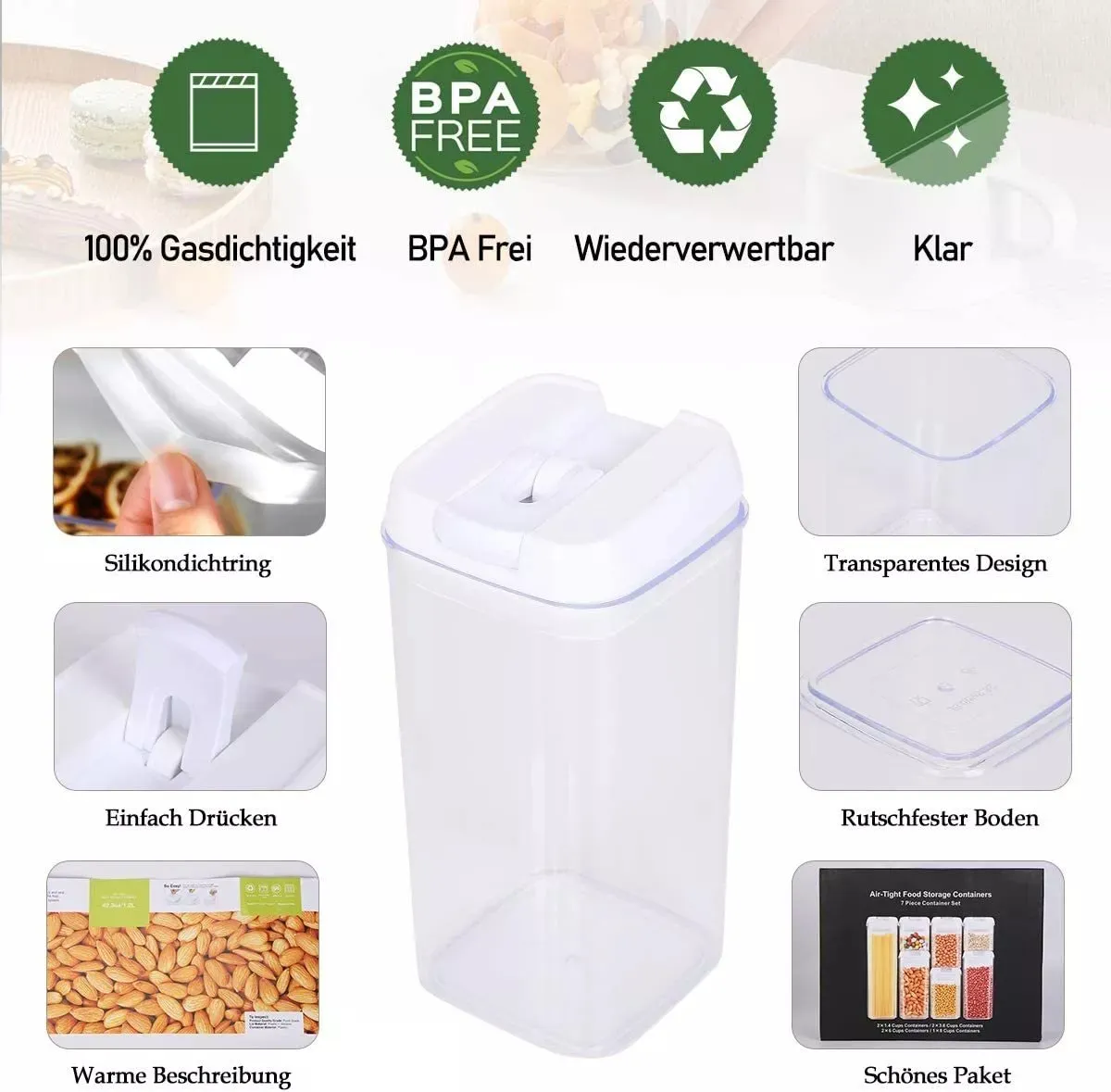 Set De 7 Contenedores Para Cocina Con Tapa Hermética Bpa Fre