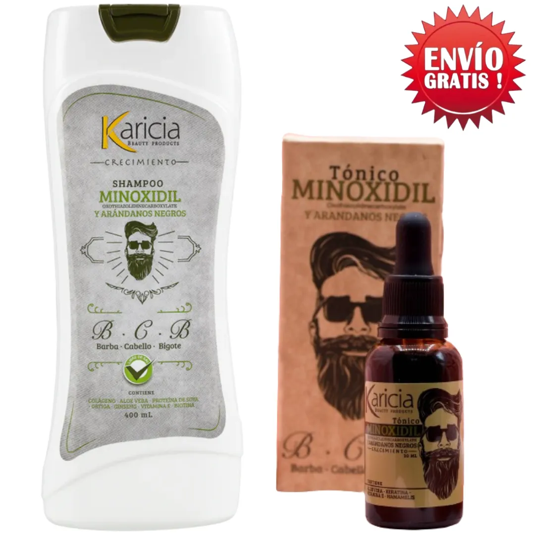 Kit Completo Shampoo Y Tónico  Minoxidil De Hombre Karicia